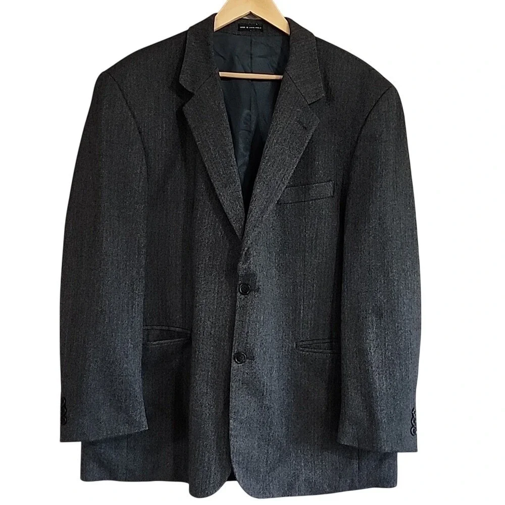 RBM Collection Mens 44R Grey Herringbone 100% Pure New Wool 2 Button Blazer Coat